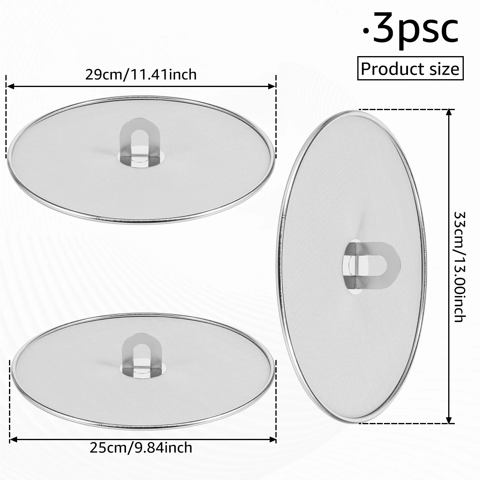 3 Pcs Stainless Steel Splatter Screen Mesh Pot Lid Cover Frying Pan Splatter Screen Oil Proof Strainer for Kitchen Accessories