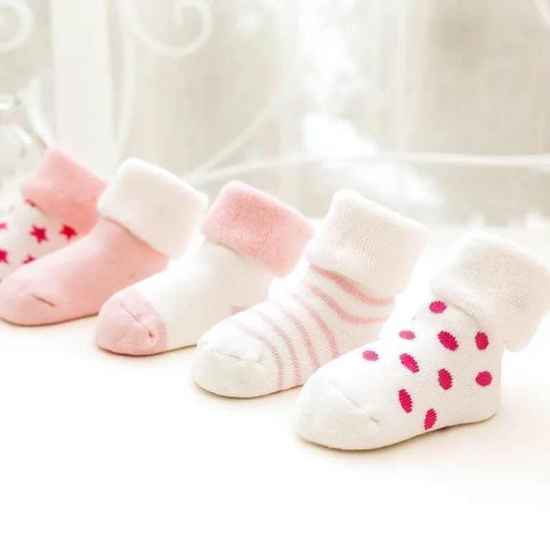 5 Pairs/Set Baby Socks Girls Boys Print Thick Terry Clothes Newborn Accessories Kids Children Toddlers Slipper Gift Clothes 3