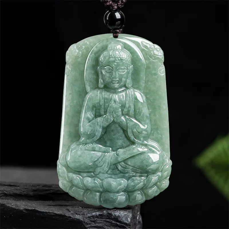 

Jia Le/Hand Carved/Natural Jade Great Sun Tathagata Necklace Pendant Fashion Emerald Personalized Men Women Couple Gift Amulet