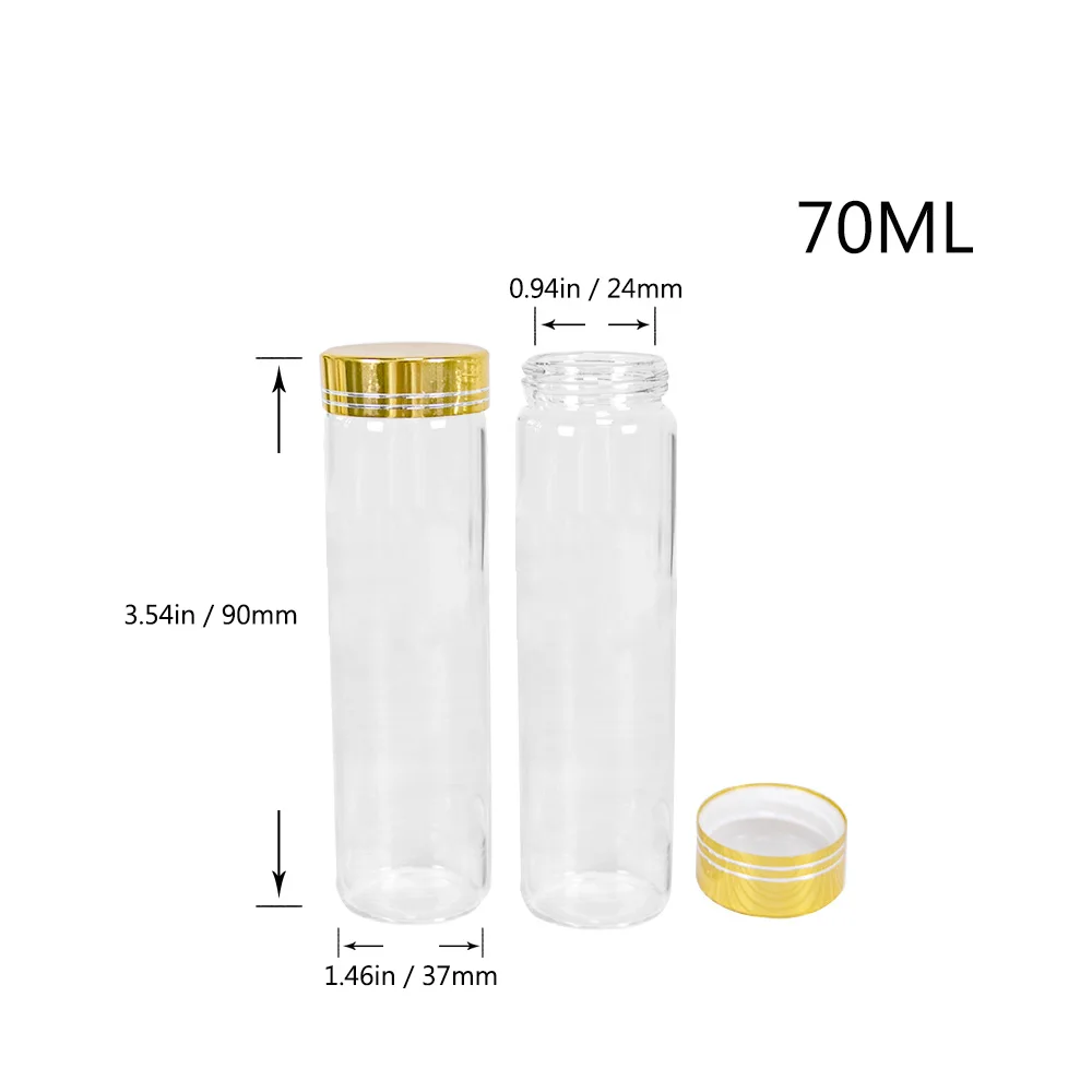

6pcs 70ml 37x90mm Glass Storage Bottles with Golden Screw Plastic 70cc Cap Seal Leakage Proof Food Grade High Quality Jars Vials
