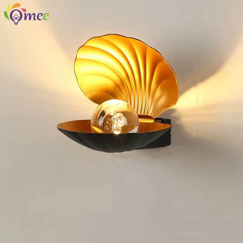 Nordic Metal Art Wall Lamps Minimalist Bedroom Bedside sconce Shell Pearl Crystal Light Corridor Aisle Stair Lamp Balcony Lights