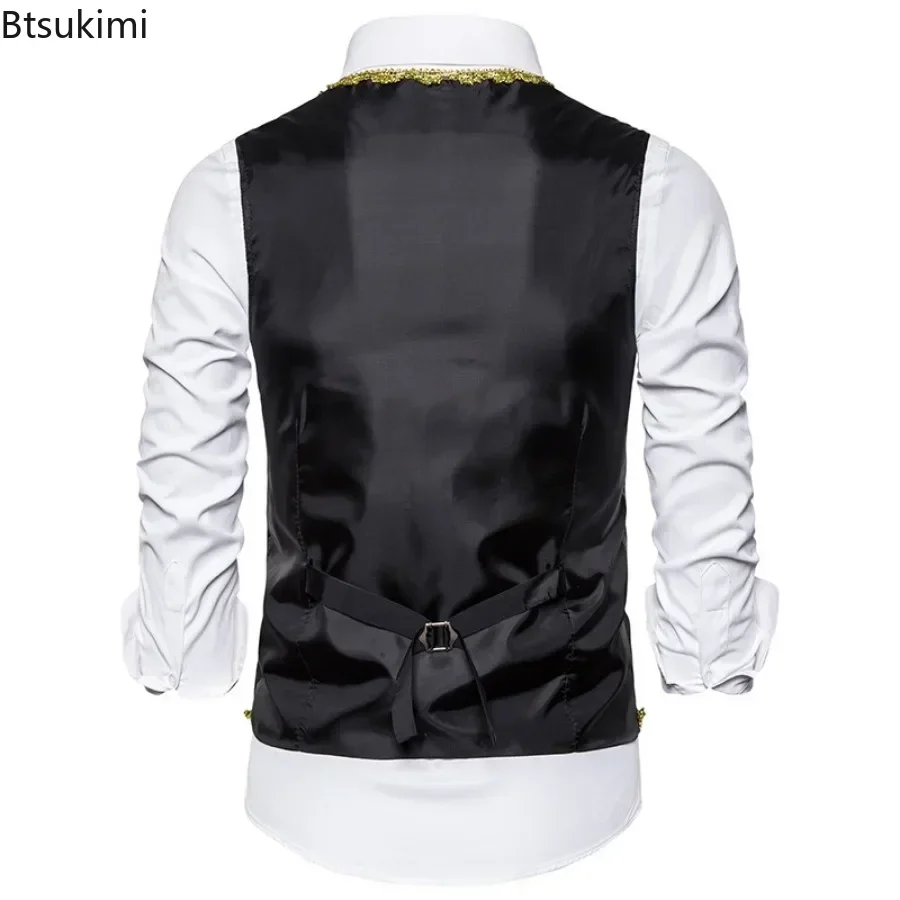 New Stylish Gold Embroidery Baroque Vests Men's Slim Palace Banquet Clothing Waistcoat Men Stage Prom Drama Opera Costume Gilet dress vests