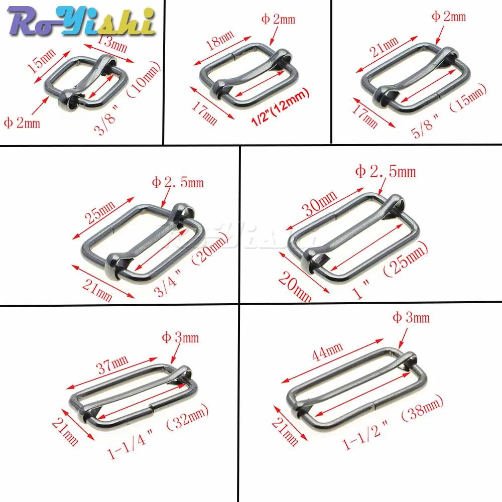 100 Stück/Packung Metallfolien Tri-Glides Drahtförmige Rollstiftschnallen Schieberegler Taschengurt Zubehör 10–38 mm – Detail 5