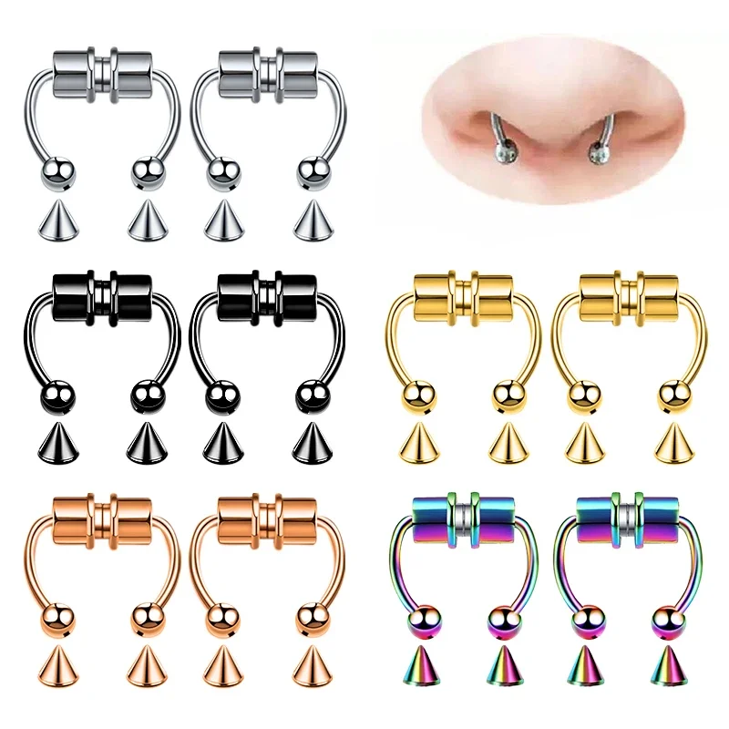 2pc Frauen Gefälschte Piercing Nase Ring Hoop Septum Nicht Piercing Nase Clip Rock HipHoop Edelstahl Magnet Punk Körper schmuck