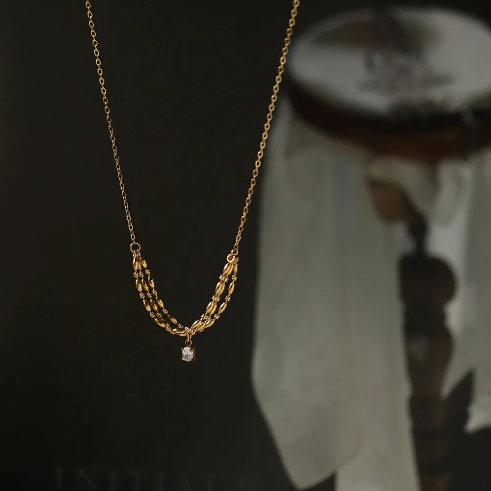 Schlichte, mehrschichtige Quasten-Zirkon-Edelstahlkette für Damen, sexy Schlüsselbeinkette, modisches Schmuckzubehör – Detail 2