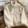 Autumn Winter Lambswool Coat Male Loose Windproof Warm Sherpa Stand Collar Polar Fleece Jacket Unisex Simple  Pocket Spliced Top 4