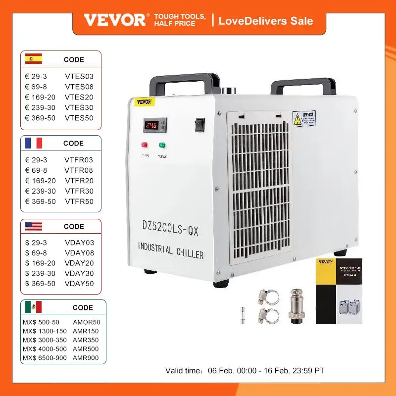 Vevor Cw-5200 Macchina Per Incisione Laser Cnc Chiller Thermolysis Raffreddatore D'Acqua Industriale 130W/150W Raffreddamento Del Tubo Laser In Vetro 