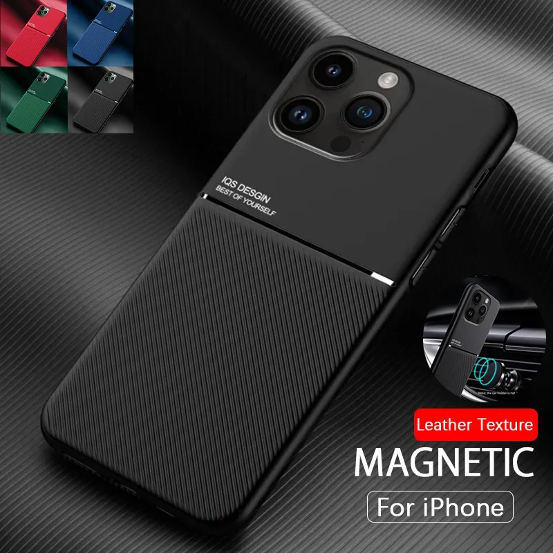Premium Luxury Leather Shockproof Phone Case with Car Holder Support