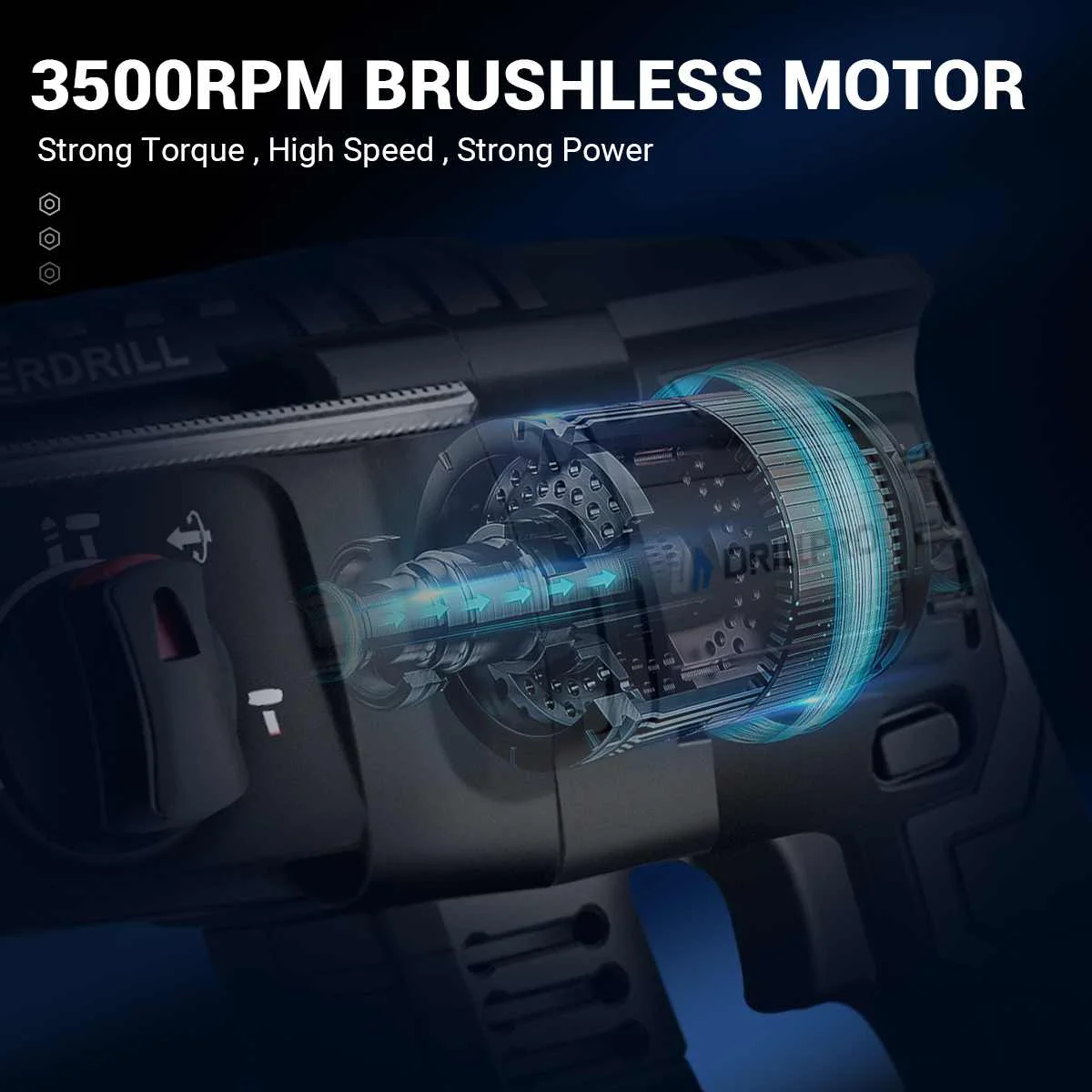 Drillpro 26MM Brushless Electric Hammer Drill Electric Impact Drill Multi-function Cordless Rotary Tool For Makita 18V Battery 3