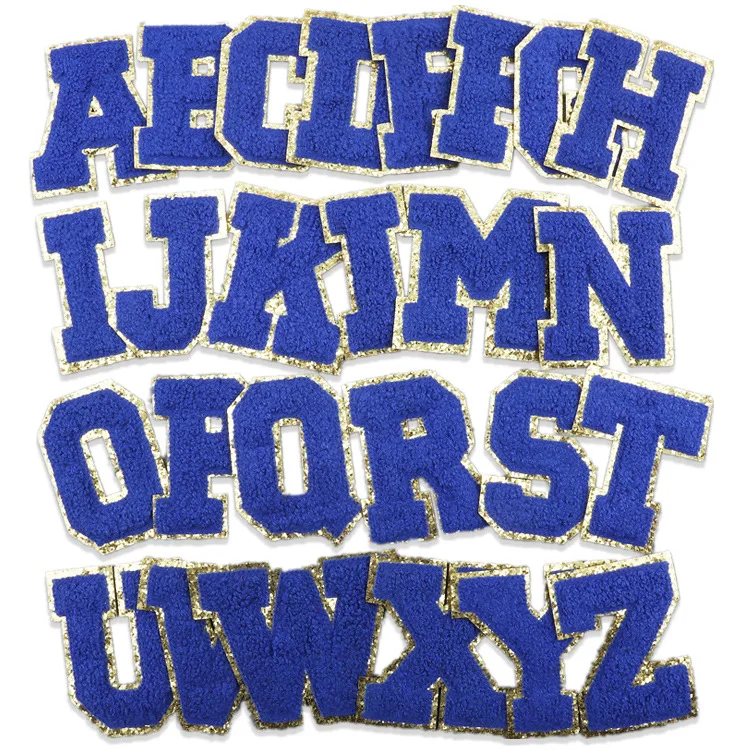 1PC 8cm Dark Blue English Letter Patches Sequin Chenille Embroidery Patches Iron On Patches For Children jeans Clothes Name Diy