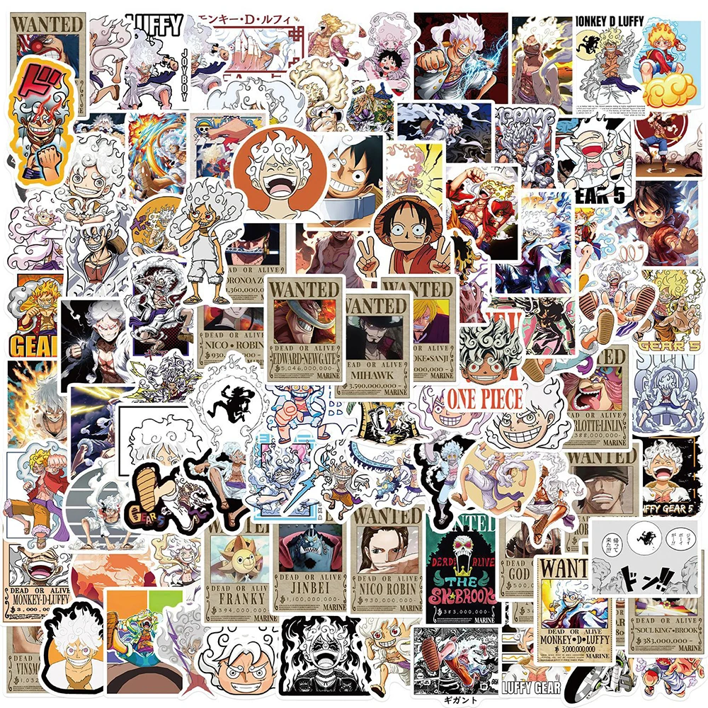 10/30/50/100PCS Anime One Piece Wanted Posters Luffy Gare 5 Stickers for Kids Decals Waterproof Cool Cartoon Decoration Sticker