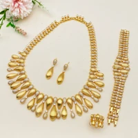 Luxury Gold Plated Zircon Bracelet Ring Necklace Earrings Set 4 Pcs Dazzling Party Evening Statement Jewelry for Women High-End