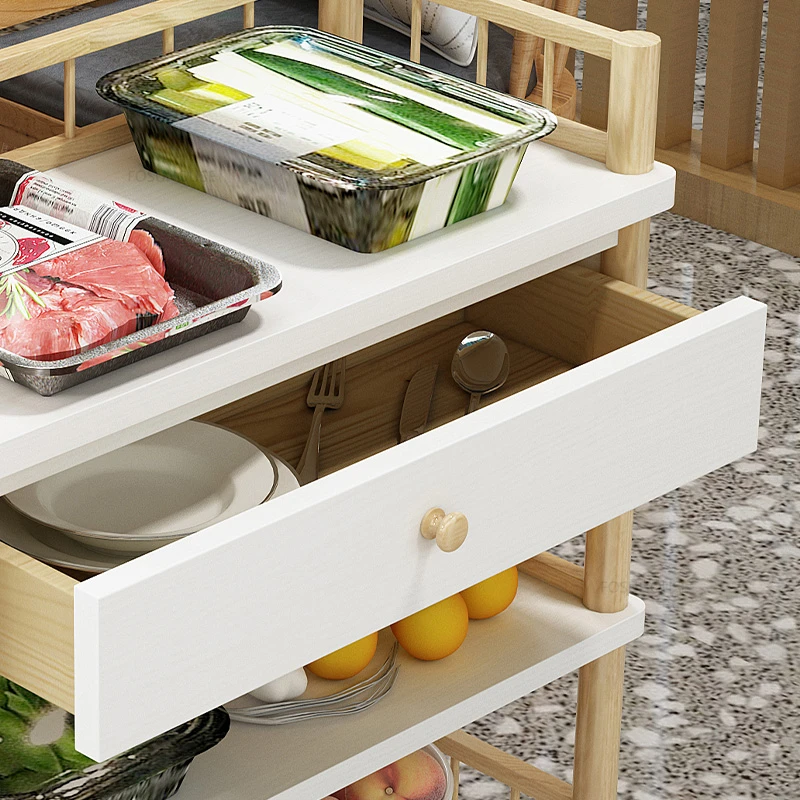 Modern Minimalist Wooden Hotel Trolley Three-story Restaurant Bar Delivery Cart Commercial Hot Pot Shop Rack with Drawer Trolley