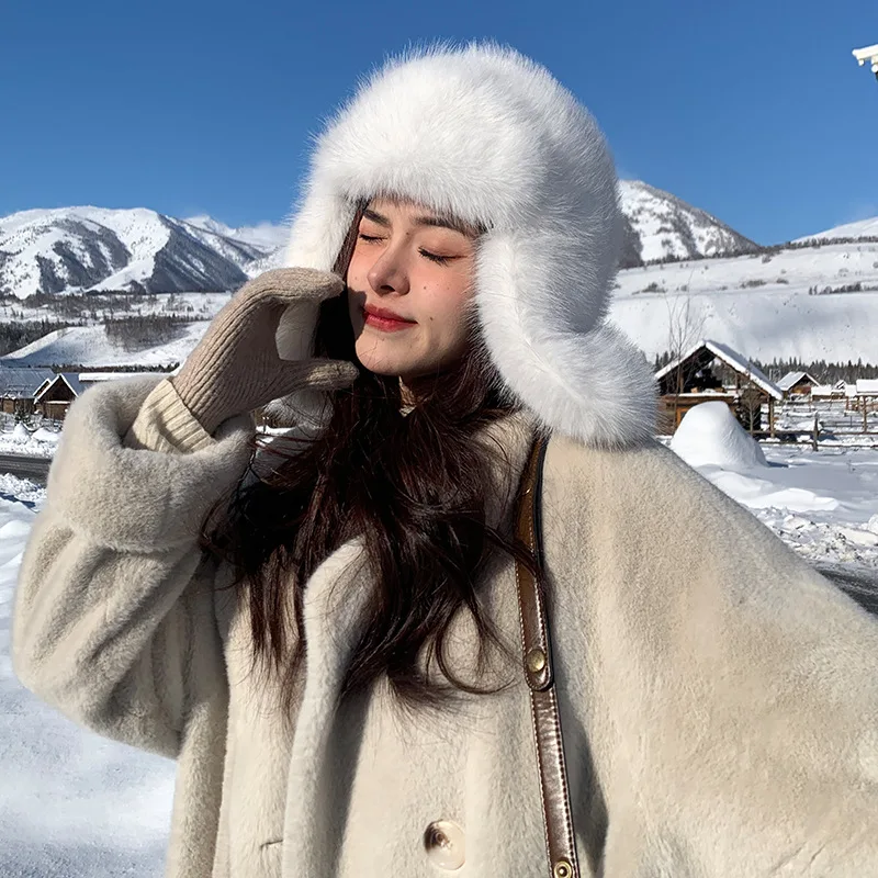 Winter Imitation Sable Plush Hat Women Outdoor Cycling Lei Feng Hat Thickened Windproof Ear Protection Warm