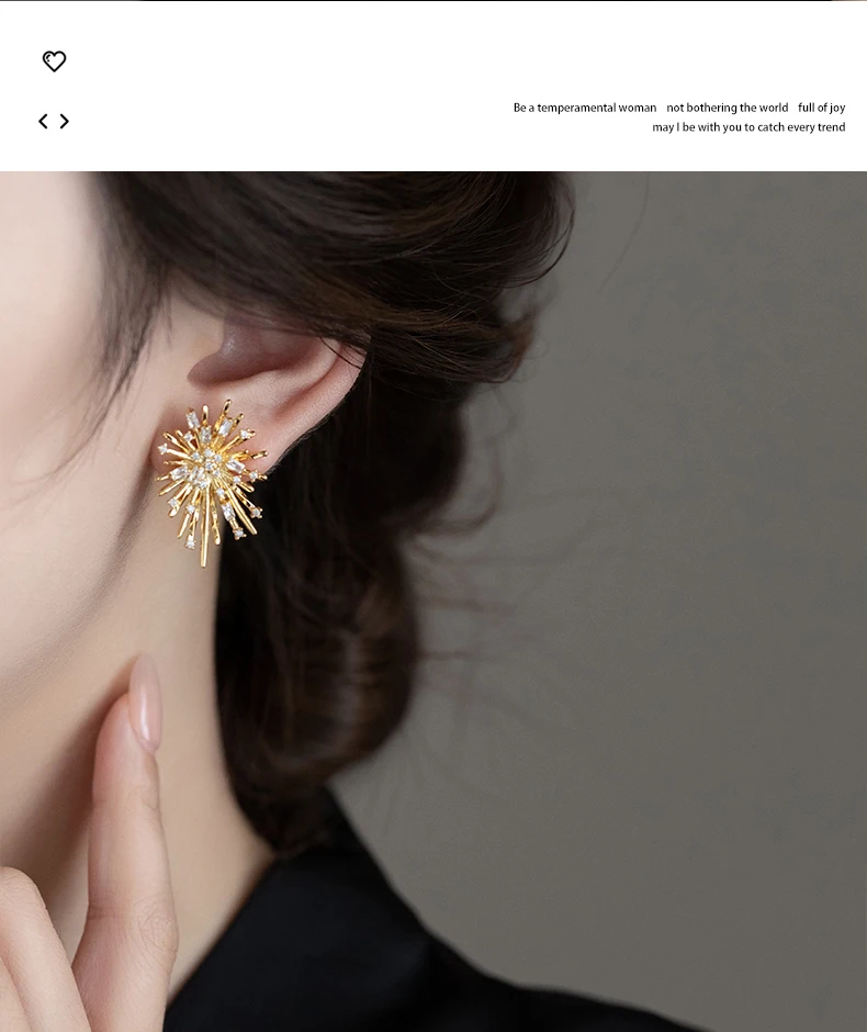 2026 Unregelmäßiges Design Blumenexplosion-förmige Ohrringe Kupferlegierung Mikro-eingelegte Zirkonia-Accessoires Ungewöhnlicher Schmuck für Frauen – Detail 8