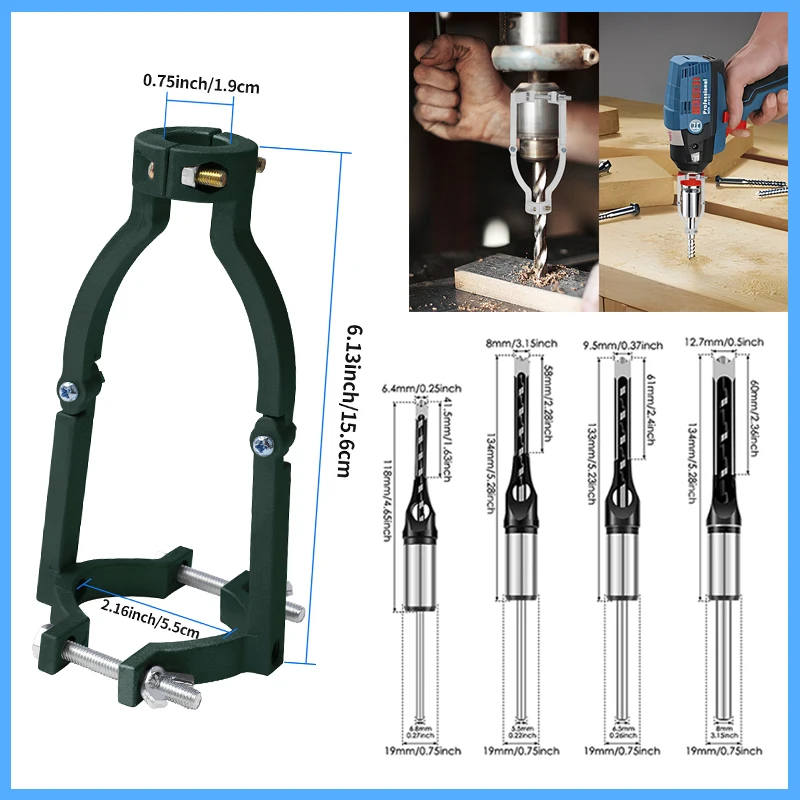 Square hole drill bit adapter with 4pcs square hole drill bit