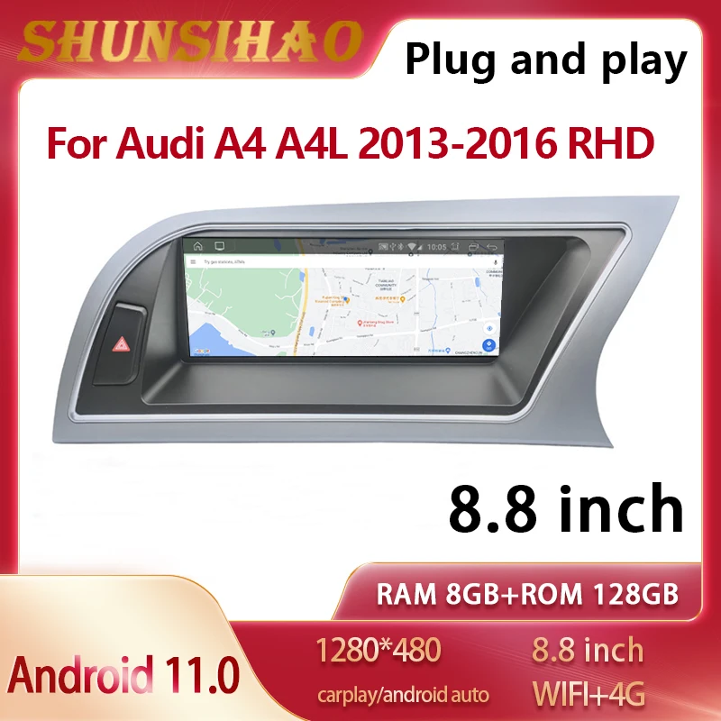 

Автомобильный радиоприемник ShunSihao, GPS навигатор для 8,8 "A4 A4L B8 2013-2016 RHD, видеоплеер, мультимедиа, головное устройство carplay Android 11