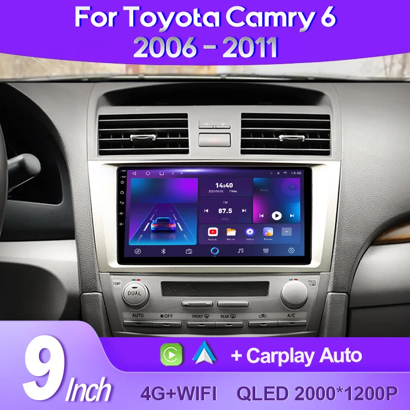 

QSZN For Toyota Camry 6 XV 40 50 2006 - 2011 2K QLED Android 13 Car Radio Multimedia Video Player GPS AI Voice CarPlay 4G Stereo