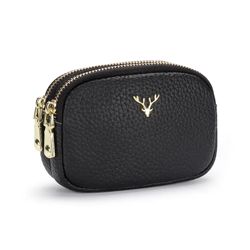 Luxury Soft Genuine Leather Wallets Double Zipper Short Purses Large Capacity Cowhide Clutch for Female Women Fashion Coin Purse