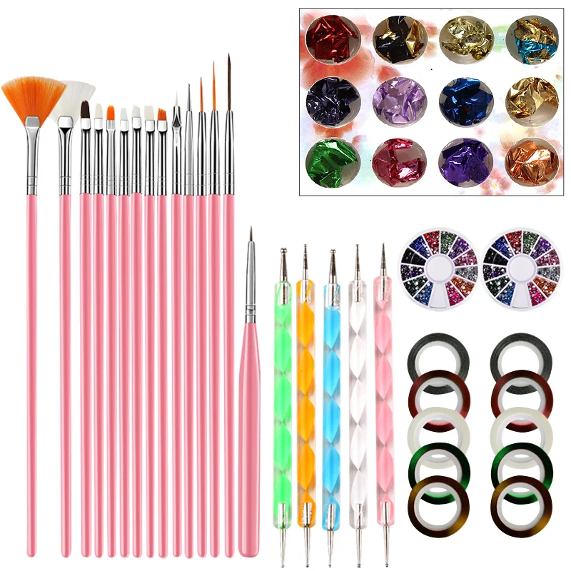 

Nail Art Brush Set Of Dottiing&Painting Tools Gel Nail Acrylic Powder Carving Brushes Lot With Nails Accessories Tool