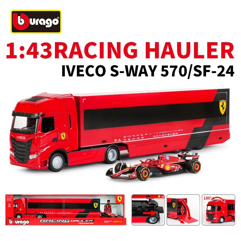 בורהגו 1:43 רסינג הולר איווקו S Way 2024 פרארי SF24 # דגם מכונית פורמולה 1 סטטית, יציקת מתכת, 16 יחידות