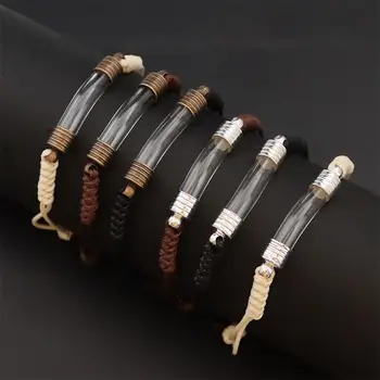 Bracciale con bottiglia dei desideri regolabile Gioielli fai-da-te Catena a treccia Ciondolo con tubo curvo Nota dei desideri Bracciale con fiala di profumo per cenere dei capelli 1
