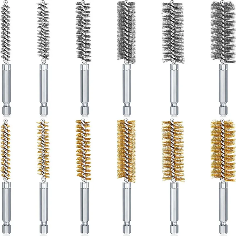 Glarks 9 stks draad wiel borstel set, messing gecoate draad borstel wiel cup borstel met 1/4-inch schacht voor ijzer roestverwijdering, corrosie en schrobben oppervlakken