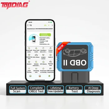 Scanner OBD2 Bluetooth Topdiag T1, Strumento Diagnostico per Auto, Lettore di Codici di Errore Veicolo, Ricerca DTC, Flusso Dati in Tempo Reale OBDII