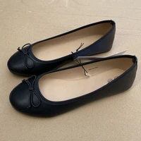 Elegant Bowknot Ballerina Women's Flat Round Toe Comfort Slip-On Ladies Loafers Leather Single Mules Shoes 1