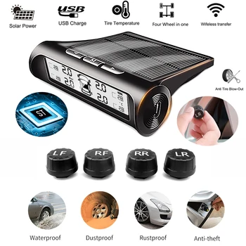 Allarme pressione pneumatici per auto a energia solare Display digitale Auto Smart Tpms Sistema di monitoraggio della pressione dei pneumatici Avviso temperatura con sensore