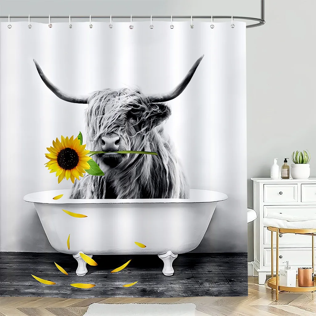 

Cow Sunflower Pattern Shower Curtain for Bath, Bathtub Blockout Waterproof Shower Curtain, Bathroom Curtain Set with 12 Hooks