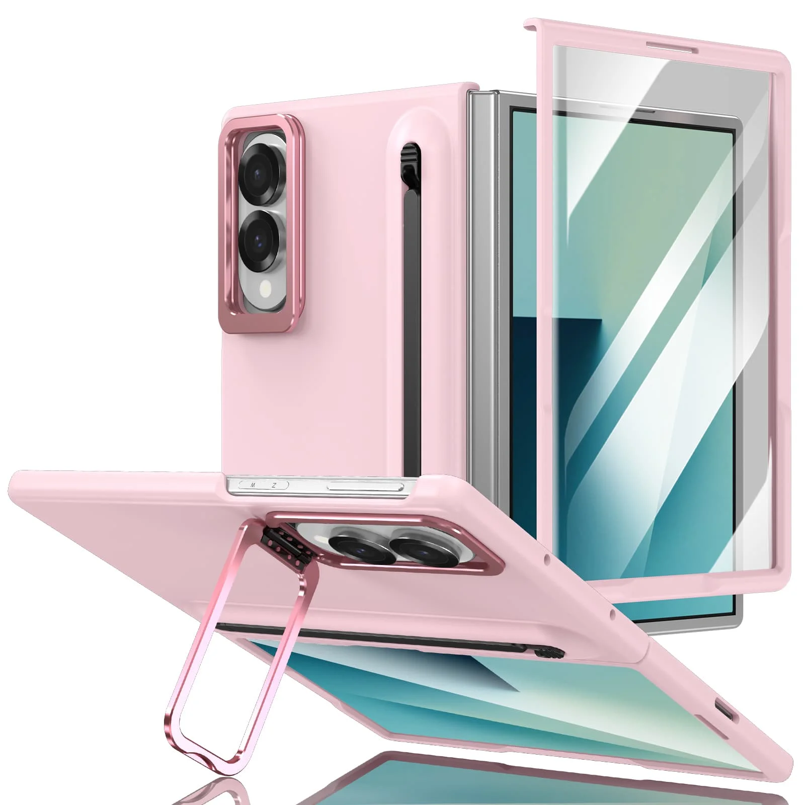 All-In-One Hinge Protection Phone Case with Stylus and Tempered Film Kickstand Cover