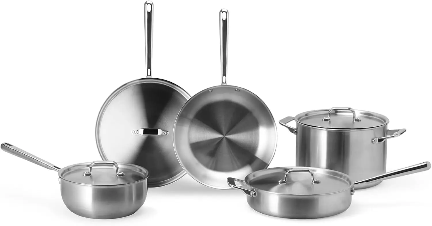 Stainless Steel Cookware Set: 3 QT Stainless Steel Saucier with Lid, 3 QT Saute Pan with Lid & 10" Frying Pan-Exce