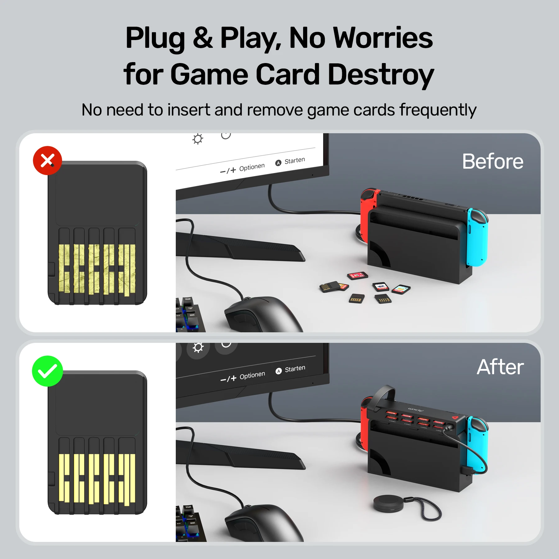 Wireless Game Card Reader with 4 Storage Slots and Remote – Plug & Play Black Gaming Accessory