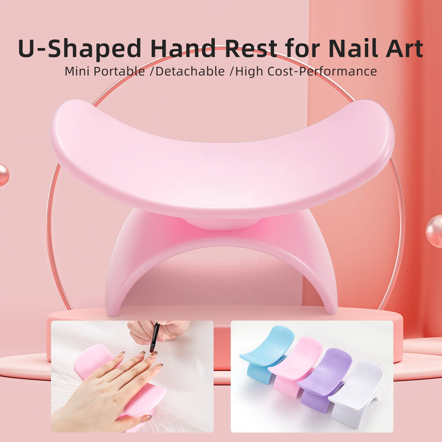 Stable U-shaped Nail Art Hand Rest Portable Removable Manicure Arm Holder Rest Pillow ABS Hand Stand For Nails Salon Nail Tools