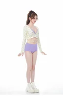 Jiamian Cat Purple Women's Three - Piece Bikini Swimsuit for Hot Springs, Separate Style with Long Sleeves and Tie - Up, Push - 4