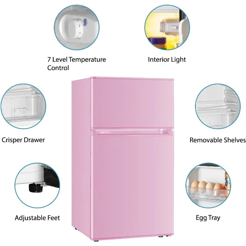 Mini Fridge with Freezer, 3.2 Cu.Ft, 2 Doors Compact Mini Refrigerator with Separate Freezer for Dorm, Bedroom 4 Mini Fridge with Freezer, 3.2 Cu.Ft, 2 Doors Compact Mini Refrigerator with Separate Freezer for Dorm, Bedroom 4