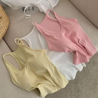 Summer New Sle Sexy Pure Desire Hot Girl Slim Fit Tank Top Women's Padded Sports Bra Vest U-Ne ort Length Cotton Blend - Image 3