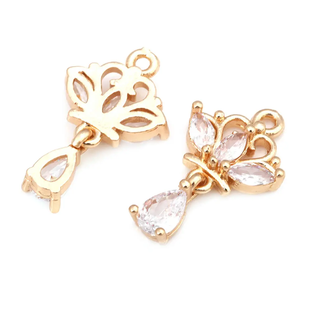 Aretes de Flores de Brasso Dorado 18K Zirconia de Diamante Falso Accesorios DIY de Alta Calidad - details 6