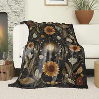 Mystical Sunflower Moon Blanket, Soft Cozy Lightweight Boho Celestial Sun and Moon Phases Throw Blanket for Women Girls Kids 2