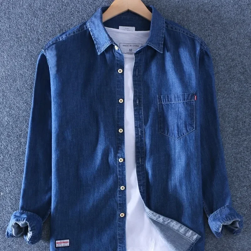 Loose Fit Men's Denim Shirt Spring Autumn Fashion Casual Washed Handsome Large Size Male Model Clothing,denim shirt