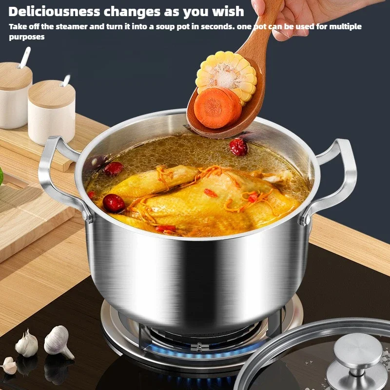 316 stainless steel soup pot household induction cooker porridge pot steamer integrated thickened binaural food grade soup p