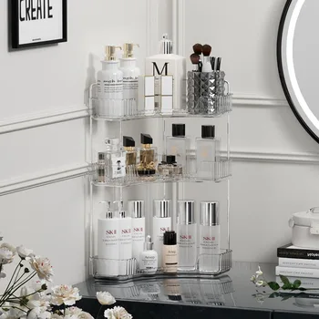 Scaffale per organizer ad angolo per bagno, trucco per la casa, cura della pelle, shampoo, rossetto, supporto da tavolo, scrivania per cosmetici, scaffale da cucina