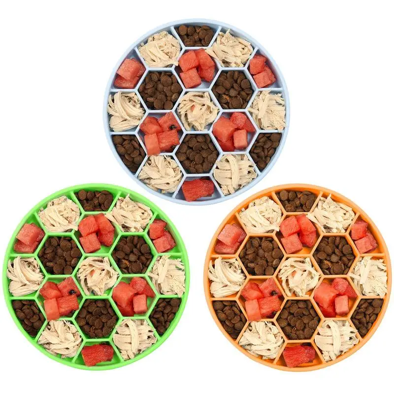 

Manual Slow Feeder Dog Bowls Anti Slip Suction Cups Food Feeding Dishes Hexagonal Honeycomb Design Puzzle Bowl Pet Accessories