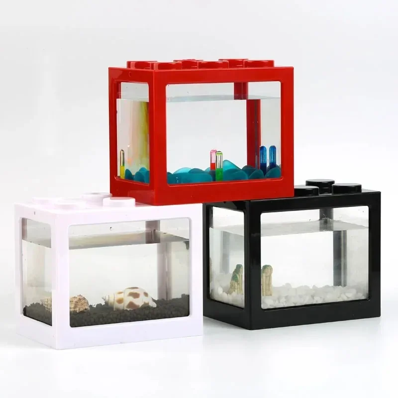 1L USB LED Desktop Mini Aquarium Fish Tank Lamp Betta Fish Fighting Cylinder Decoration Small Creative Tank Blocks Stacked