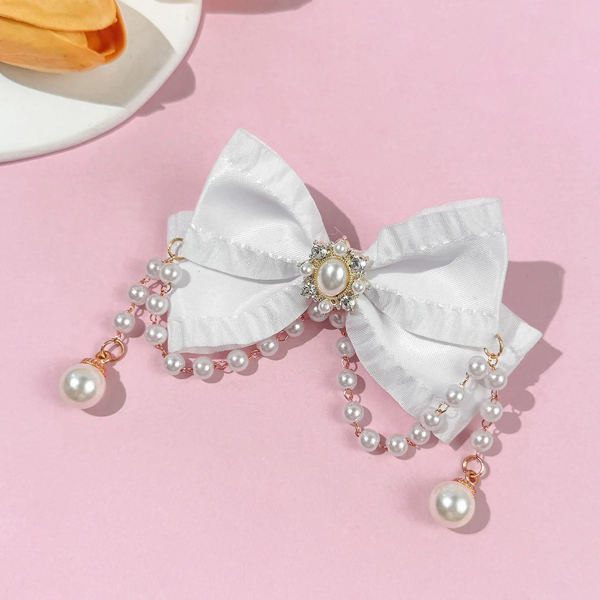 Damen-Haarspangen mit Perlen und Schleife, Quasten, Modische Luxus-Haaraccessoires für Party/Lolita/Tägliche Outfits, Schmetterling-Haarspange – Detail 9