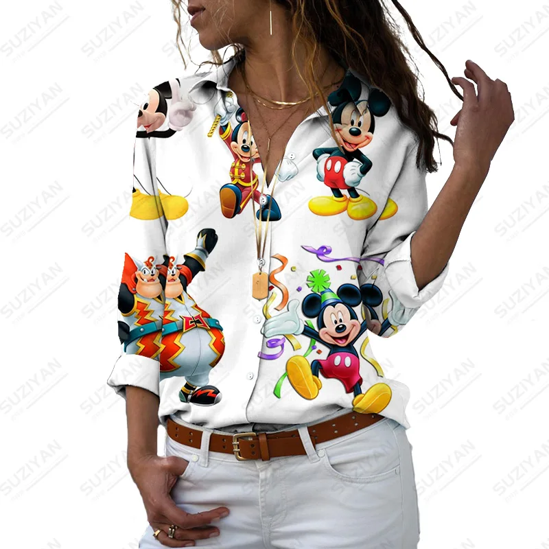 Floral Elegant Lapel Shirt Casual Women Disney Top Temperament Long Sleeve Shirt Elegant Blouse Fashion Loose Shirt