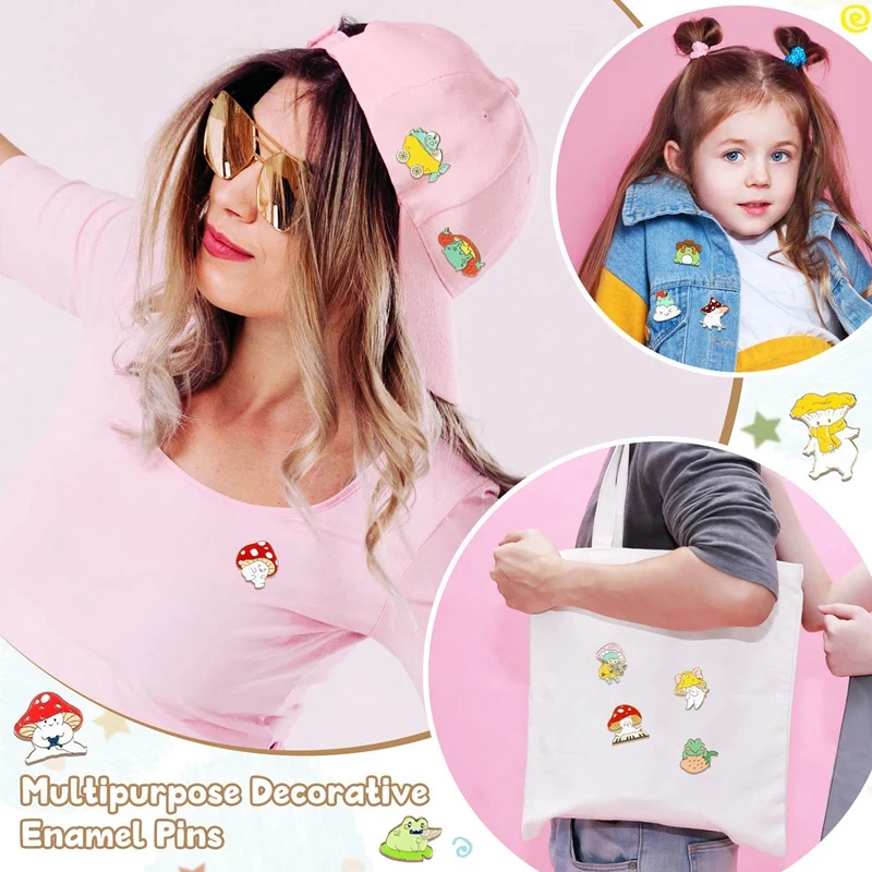 50 Pieces Mushroom Frog Enamel Pin Cute Enamel Backpack Pin Cartoon Lapel Badge Set Pin Mushroom Gift