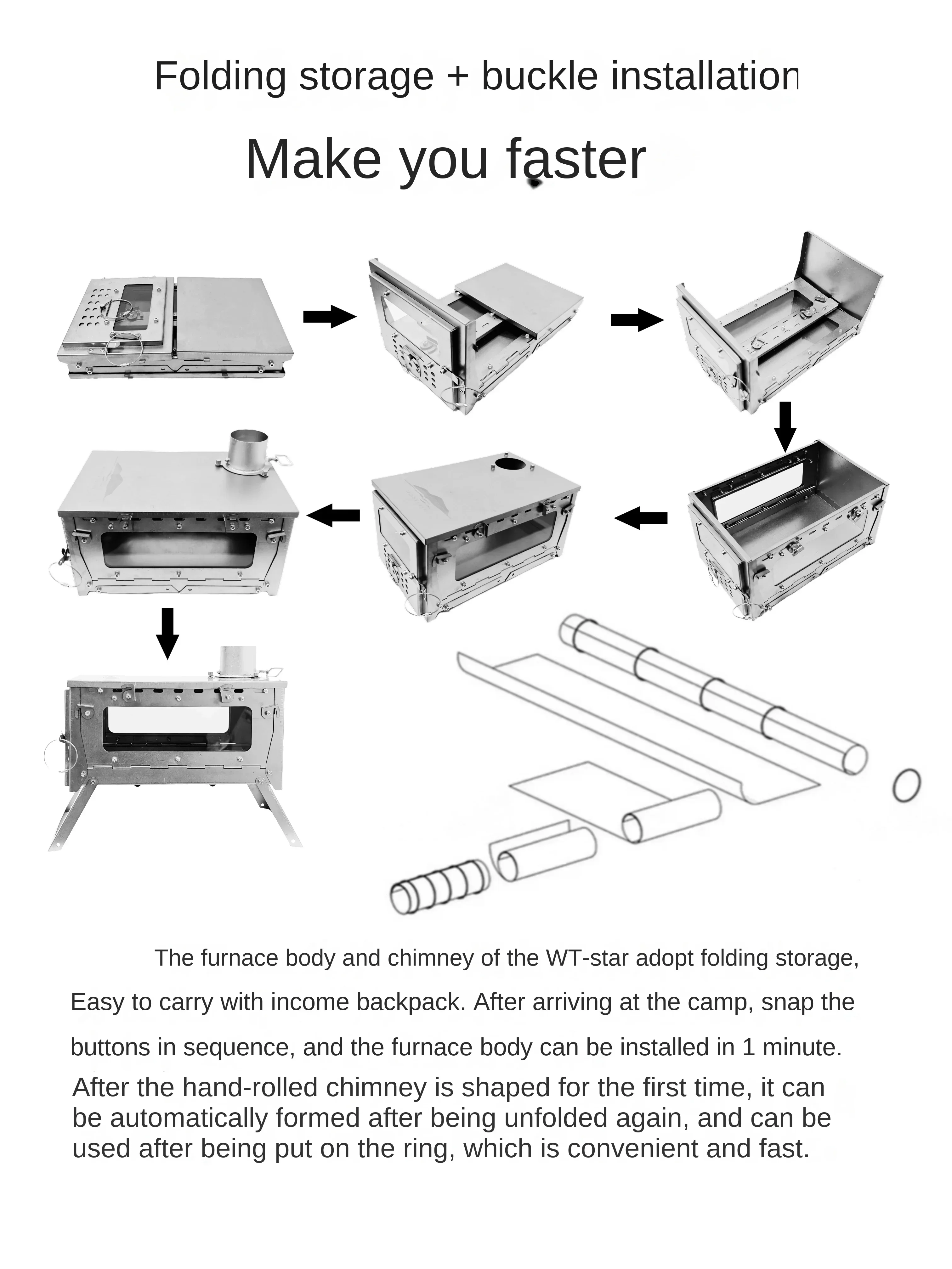 Wt star-tiチタン合金折りたたみ薪ストーブ,ストーブ,暖房,ハイキング Wt star-tiチタン合金折りたたみ薪ストーブ,ストーブ,暖房,ハイキング