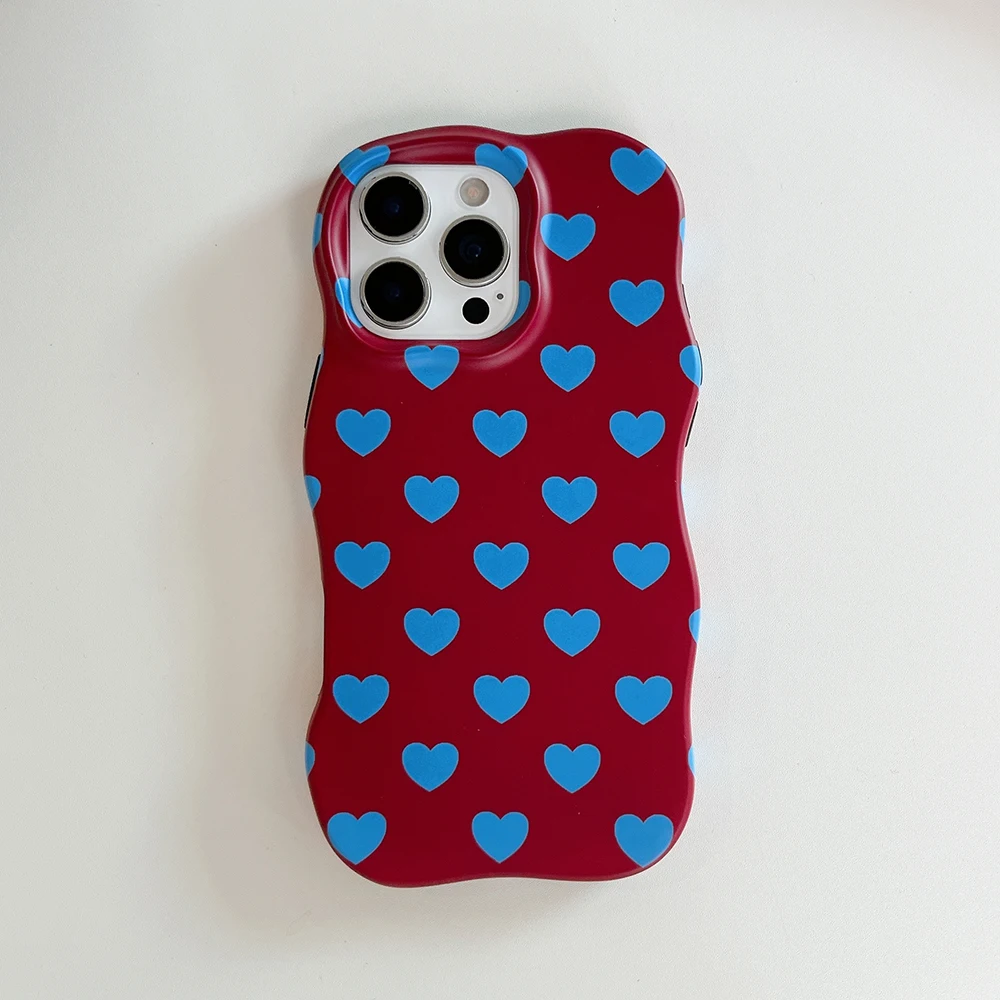 Cute Heart Wave Edges Shockproof Protective Girly Phone Case